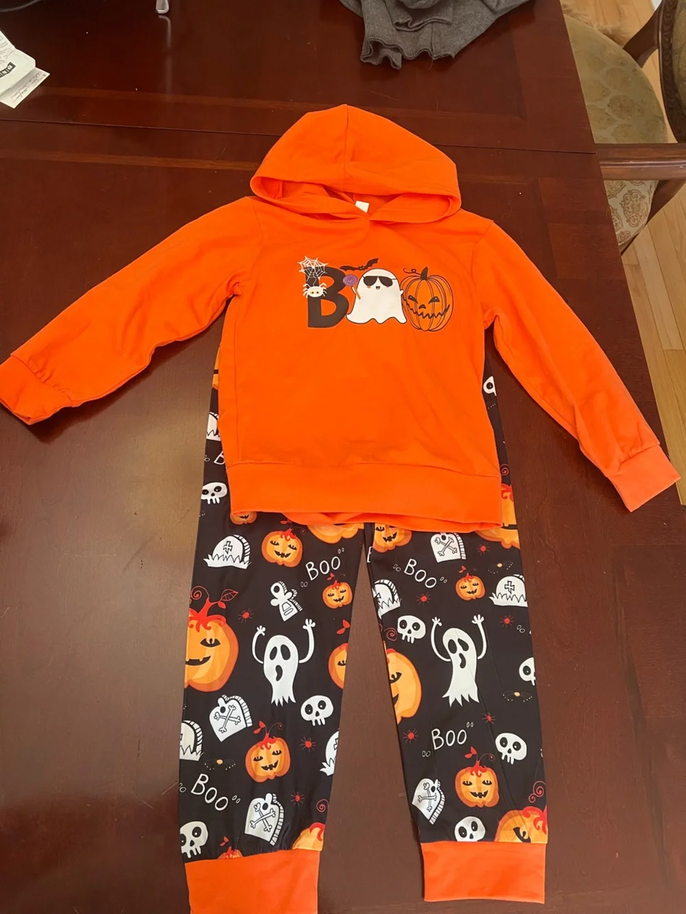 Kids Halloween Pumpkin & Ghost Hoodie Set - Orange & Black